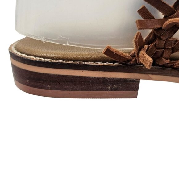 Free People‎ Womens 36 Mirage Brown Leather Woven Flat Mules Sandals - Picture 8 of 16